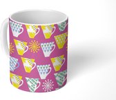 Mok - Koffiemok - Theekop - Geel - Blauw - Patroon - Mokken - 350 ML - Beker - Koffiemokken - Theemok