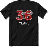 36 Years - Feest kado T-Shirt Heren / Dames - Rood / Grijs - Perfect Verjaardag Cadeau Shirt - grappige Spreuken, Zinnen en Teksten. Maat 3XL