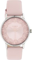 OOZOO Timepieces - Zilveren horloge met roze leren band - C10932 - Ø35