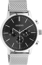 OOZOO Timepieces - Zilveren horloge met zilveren metalen mesh armband - C10913 - Ø45