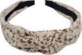 Haarband Diadeem Knoop Bloemen Bloesem Print Bruin Beige