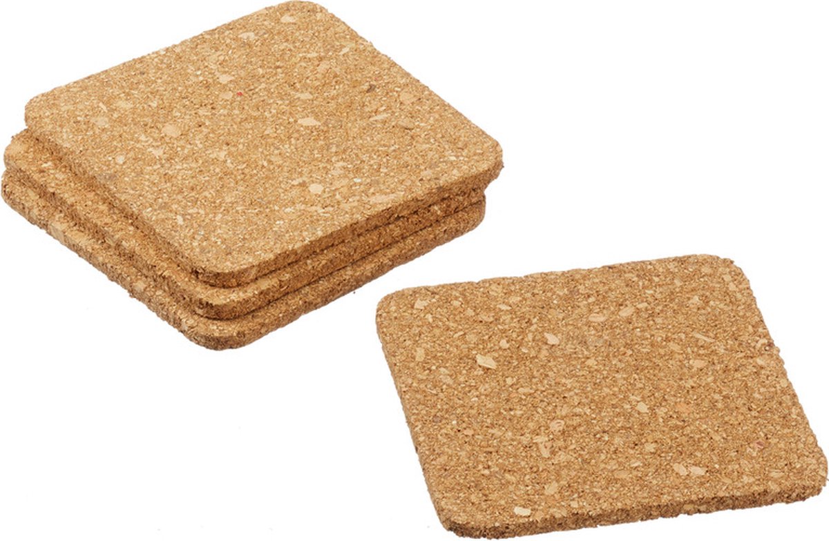 Gerimport Onderzetters voor glazen - 32x - vierkant - kurk - 9 x 9 cm - glasonderzetters