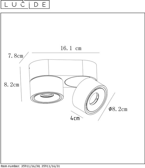 Lucide YUMIKO - Spot plafond - Ø 7,8 cm - LED Dim. - 2x8W 2700K - Blanc