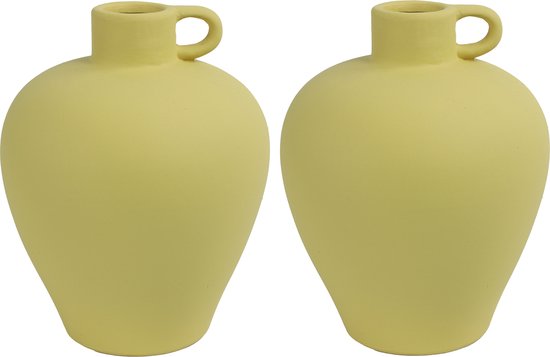 Pichet/vase Countryfield - 2x pièces - terre cuite jaune - D18 x H22 cm