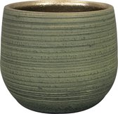 Steege Plantenpot/bloempot - keramiek - donkergroen stripes relief - D15/H13 cm