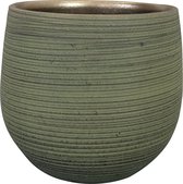Steege Plantenpot/bloempot - keramiek - donkergroen stripes relief - D31/H28 cm