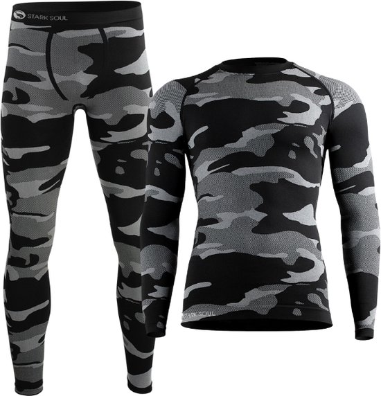 Heren Thermoset - Thermopak - Thermokleding Lang - Camouflage Zwart - Maat S/M