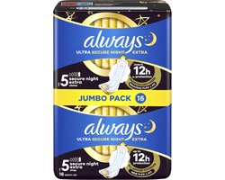 Always Maandverband Secure Extra Night Ultra Wings - 128 stuks