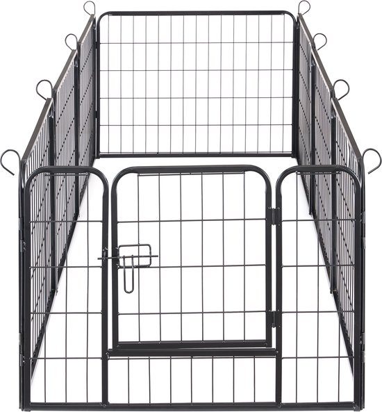 ACAZA Puppyren - Hondenren - 8 panelen - 60 cm hoog - Met deur - Zwart - Puppyren Opvouwbaar - Hondenkennel - Konijnenren