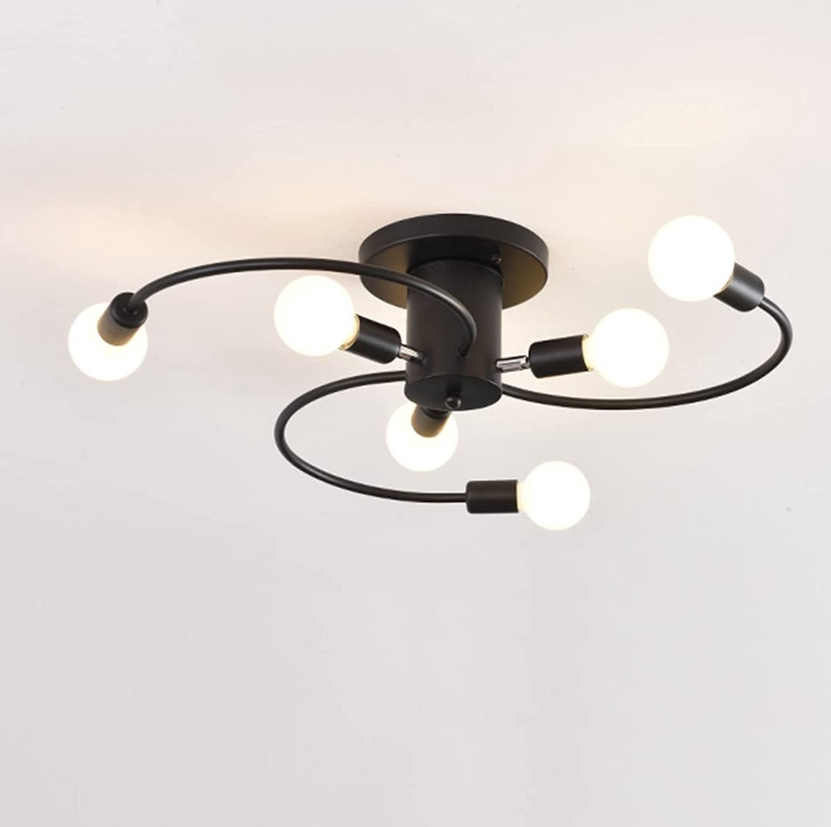 Sputnik kroonluchter 6-lichts moderne semi-inbouw plafondlamp armatuur E27 lamp voor slaapkamer woonkamer eetkamer foyers (zwart)