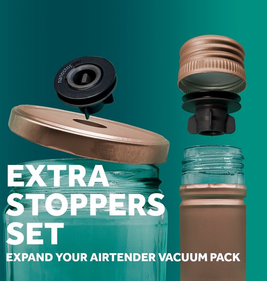 Airtender - 12 extra wijnstoppers - vacumeren flessen & potten - herbruikbaar - lekvrij (uitbreidingsset - zonder pomp) - Airtender