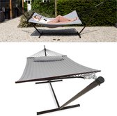 Vita5 Hangmat met Standaard 2 Persoons - Tuin Hangmat met Spreidstok en Frame - Grijs - UV-bestendig - Draaggewicht Tot 200 kg