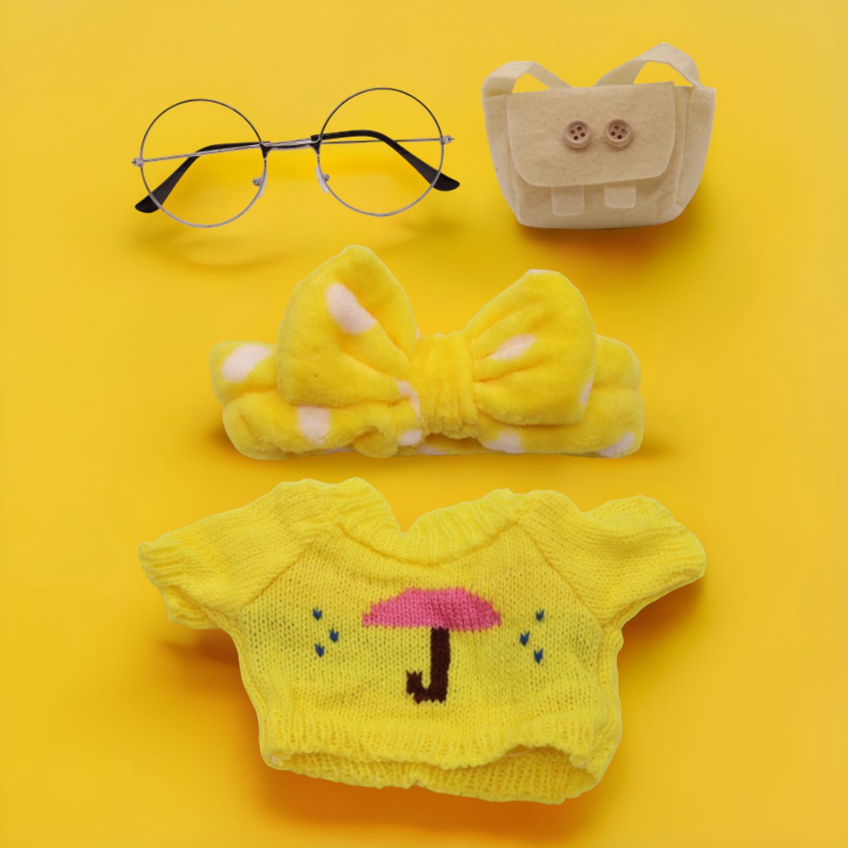 Paper Duck Kleding – Geel trui met Paraplu Geel hoofdbandje