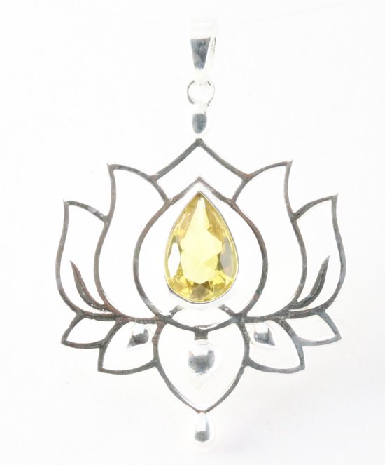 Opengewerkte zilveren lotus hanger met citrien