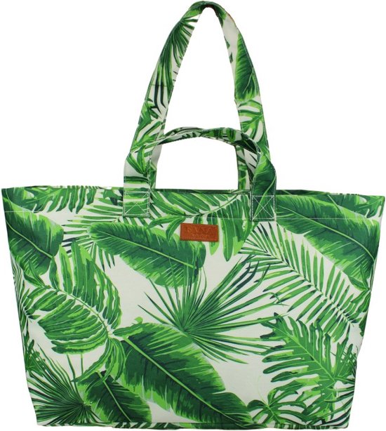 Foto: Fana bags grote strandtas palmprint weekendtas xl dames shopper groen palmbladeren big shopper