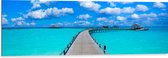 Dibond - Tropisch Resort met Steigers over Helder Blauwe Oceaan - 120x40 cm Foto op Aluminium (Wanddecoratie van metaal)