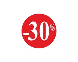 Promotie Stickers - Korting Stickers - 30% korting - Reclame-sticker - rond 25 mm - Rood - Rol à 500 stuks