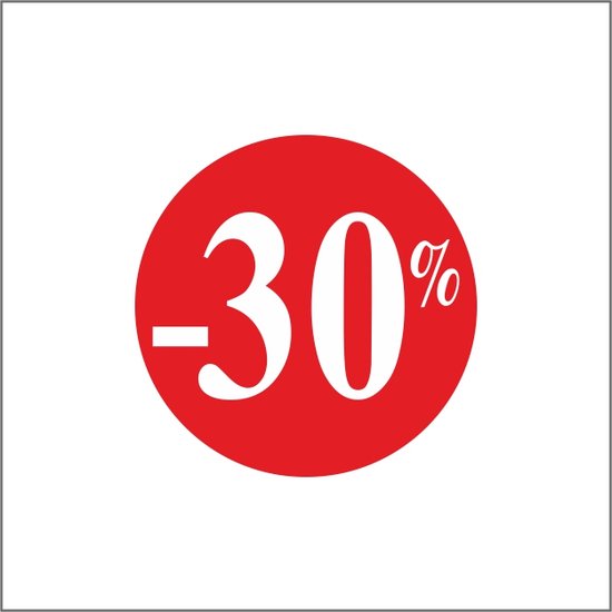 Promotie Stickers - Korting Stickers - 30% korting - Reclame-sticker - rond 25 mm - Rood - Rol à 500 stuks