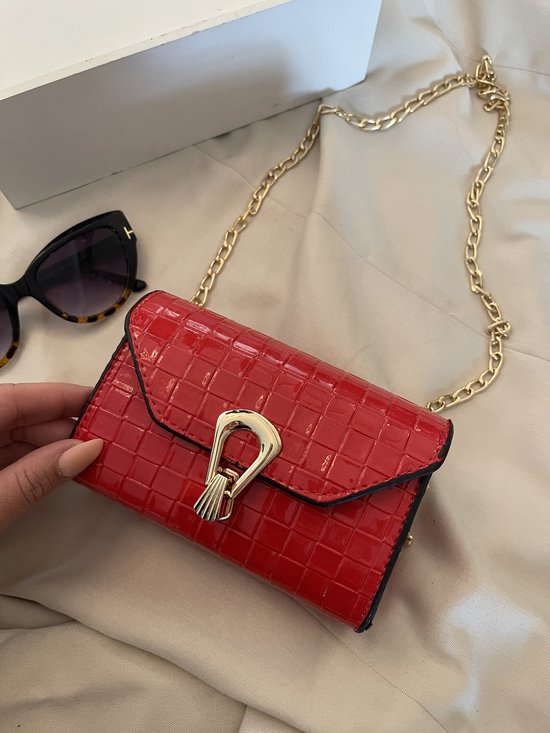 JOLLQUE Schoudertas voor vrouwen, kleine lederen knoedeltas, handtas, portemonnee, gouden ketting, avondclutch portemonnees, oranje