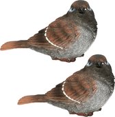 2x stuks huismus vogel dieren beeldje 14,5 x 6,5 x 8,5 cm - Tuin decoratie - Dieren/vogels beelden