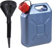 Jerrycan blauw voor olie en brandstof van 5 liter met een handige grote trechter van 39 cm