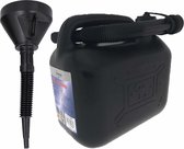 Jerrycan zwart voor olie en brandstof van 5 liter met een handige grote trechter van 39 cm