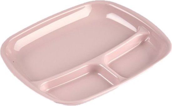 Set van 10x stuks camping/fondu/bbq kunststof borden 3-vaks oud roze 21 x 24 cm - Fonduebord - Gourmetbord - Barbecuebord