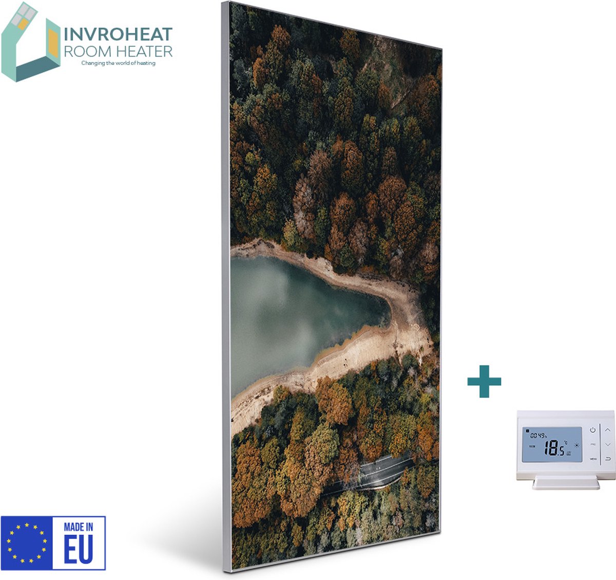 NIEUW: Invroheat infrarood verwarmingspaneel Autumn Lake - 800W - 61x91.5cm - Afbeelding verwisselbaar - met thermostaat en afstandsbediening