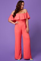 Speels broekpak met offshoulder mouwtjes