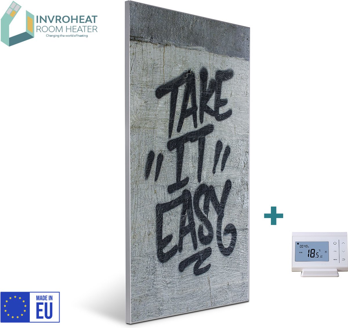 NIEUW: Invroheat infrarood verwarmingspaneel Take it Easy - 800W - 61x91.5cm - Afbeelding verwisselbaar - met thermostaat en afstandsbediening