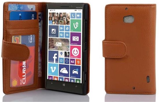 Étui Cadorabo pour Nokia Lumia 929 / 930 en MARRON COGNAC - Étui de protection avec fermeture magnétique et 3 emplacements pour cartes Book Case Cover Etui