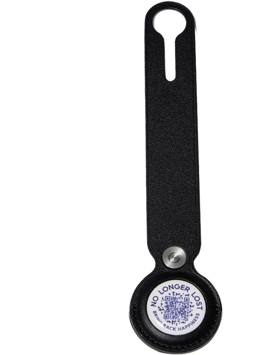 NoLongerLost - Bagagelabel - Unieke QR Code - Zwart leder - Offwhite tag -