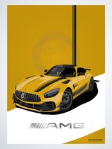 Mercedes AMG Pro Geel op Poster - 50 x 70cm - Auto Poster Kinderkamer / Slaapkamer / Kantoor