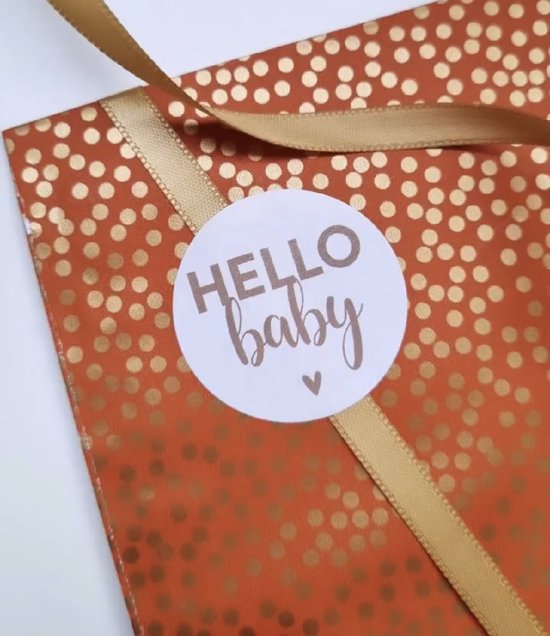 Foto: Sluitsticker hello baby hart hartje sluitzegel kadosticker wit beige kraft verrassen zwangerschap geboorte geboortekaart jongen meisje kraamfeest traktatie envelop sticker cadeau gift cadeauzakje dh collection