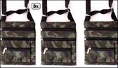 3x Tasje camouflage print met 3 ritsen - Themaparty thema party feest leger army festival carnaval
