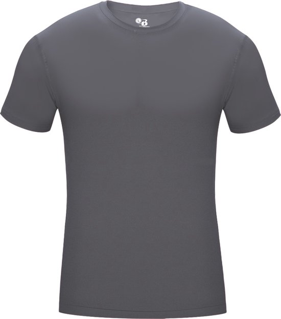 BADGER SPORT - Shirt Met Korte Mouwen - Pro Compression - Diverse Sporten - Volwassenen - Polyester/Elastaan - Heren - Ronde Hals - Ondershirt - Zweet Afvoerend - Donkergrijs - X-Large