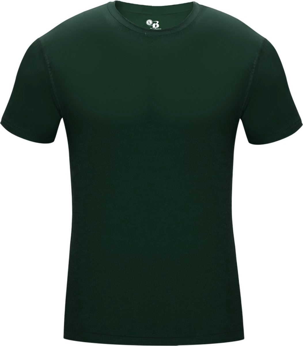 BADGER SPORT - Shirt Met Korte Mouwen - Pro Compression - Diverse Sporten - Volwassenen - Polyester/Elastaan - Heren - Ronde Hals - Ondershirt - Zweet Afvoerend - Donkergroen - X-Large