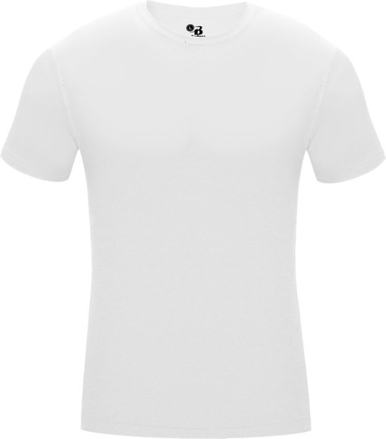 BADGER SPORT - Shirt Met Korte Mouwen - Pro Compression - Diverse Sporten - Volwassenen - Polyester/Elastaan - Heren - Ronde Hals - Ondershirt - Zweet Afvoerend - Wit - X-Large