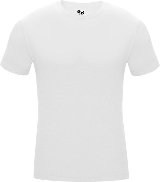 Foto: Badger sport shirt met korte mouwen pro compression diverse sporten volwassenen polyester elastaan heren ronde hals ondershirt zweet afvoerend wit x large