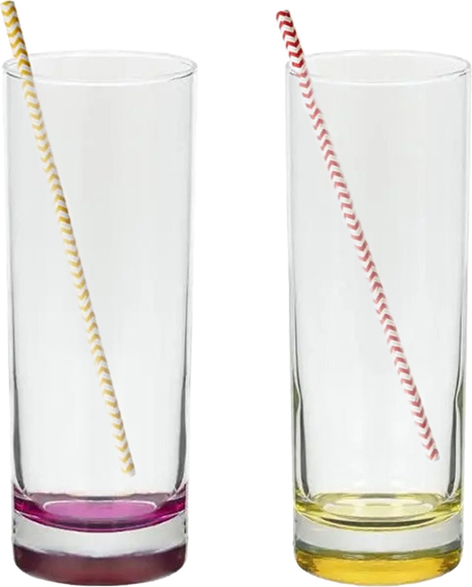 Longdrinkglazen - 6 stuks - 310 ml - incl. 100x papieren rietjes