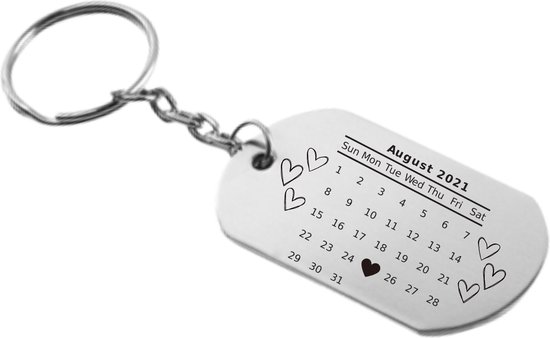 Porte-clés calendrier personnalisé avec date spéciale | Cadeau | Cadeau| Saint-Valentin | Porte-clés | Date |