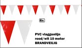 6x PVC vlaggenlijn rood-wit 10 meter BRANDVEILIG - Festival thema feest carnaval party