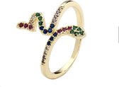 Ring - verstelbare ring - dames - goudkleurig - Zirkonia ring - slang - cadeau voor vrouw - Liefs Jade