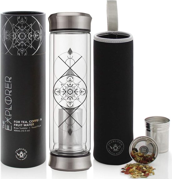 TheLau - 300 Ml Draagbare Pinguïn Glazen Waterfles - Dubbellaagse