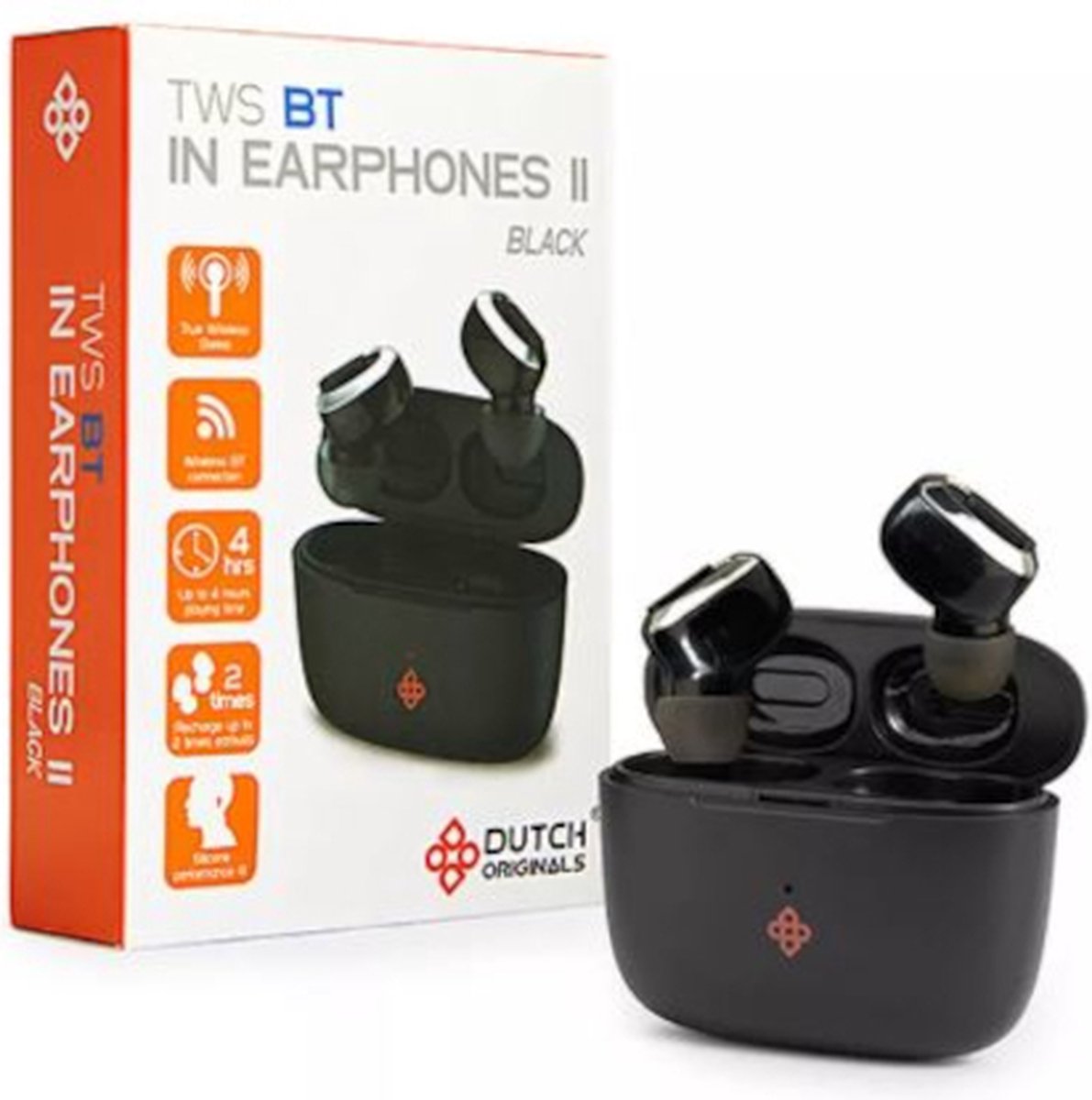 DUTCH ORIGINALS - TWS BT IN EARPHONES II BLACK - Volledig Draadloze Bluetooth Oordopjes | Geschikt voor Apple, Samsung, iOS en Android