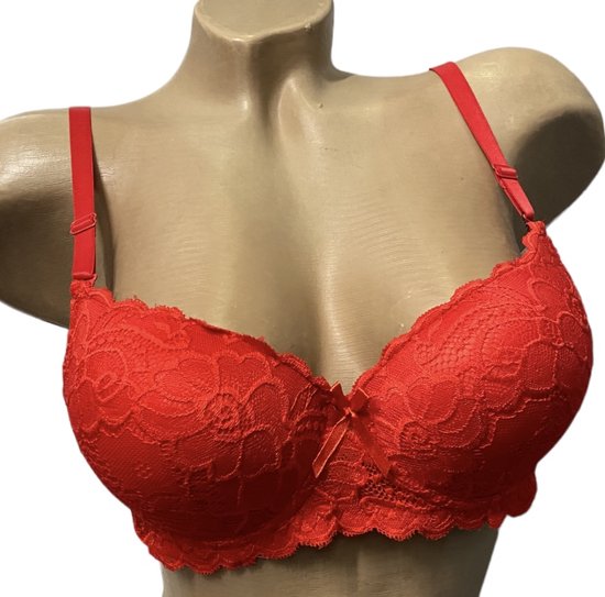 Dames bh push up met kant 80B/85A rood