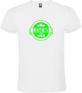 Wit T-Shirt met “Legend sinds 1968 “ Afbeelding Neon Groen Size XXL