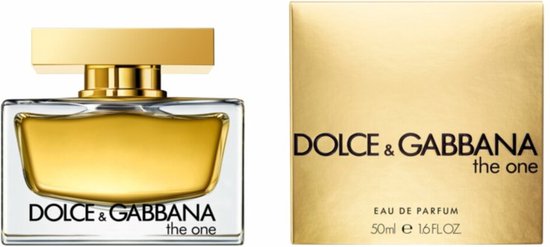 Dolce & Gabbana The One Eau de Parfum 50ml flesje naast de gouden doos.