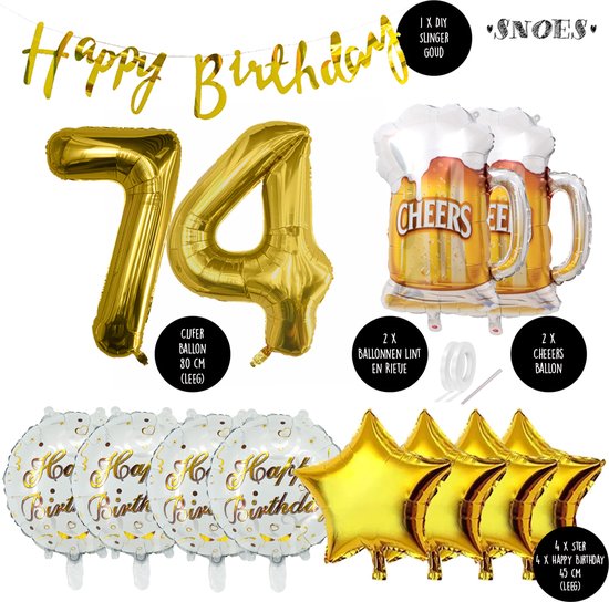 74 Jaar Verjaardag Cijfer ballon Mannen Bier - Feestpakket Snoes Ballonnen Cheers & Beers - Herman