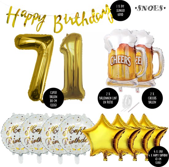 71 Jaar Verjaardag Cijfer ballon Mannen Bier - Feestpakket Snoes Ballonnen Cheers & Beers - Herman